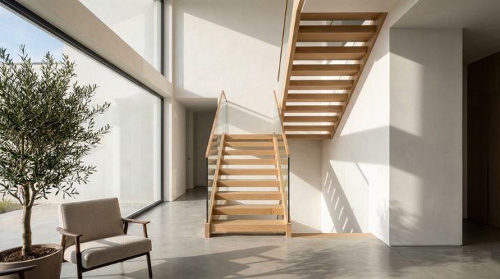 طراحی پلکان مستقیم مدرن در ساختمان ویلایی